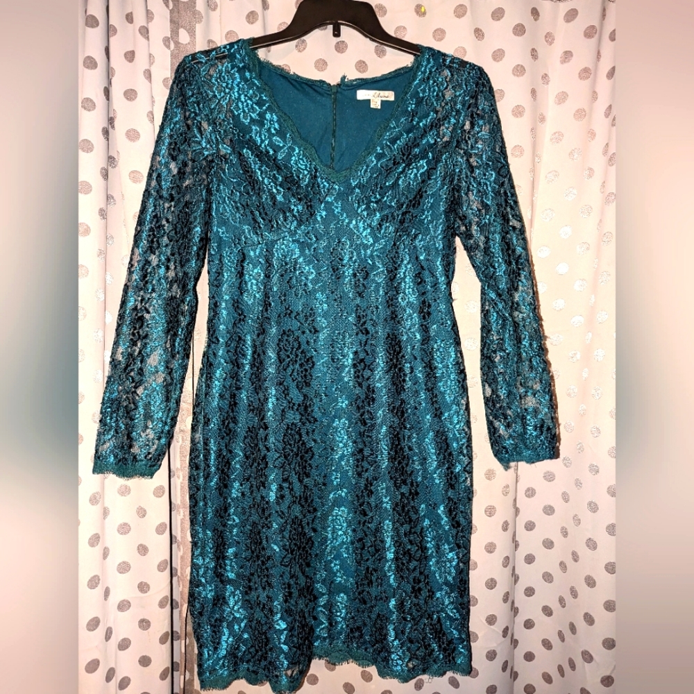 SIMPLY LILIANA Semi Sheer Long Sleeves Lace Midi Dress 14
